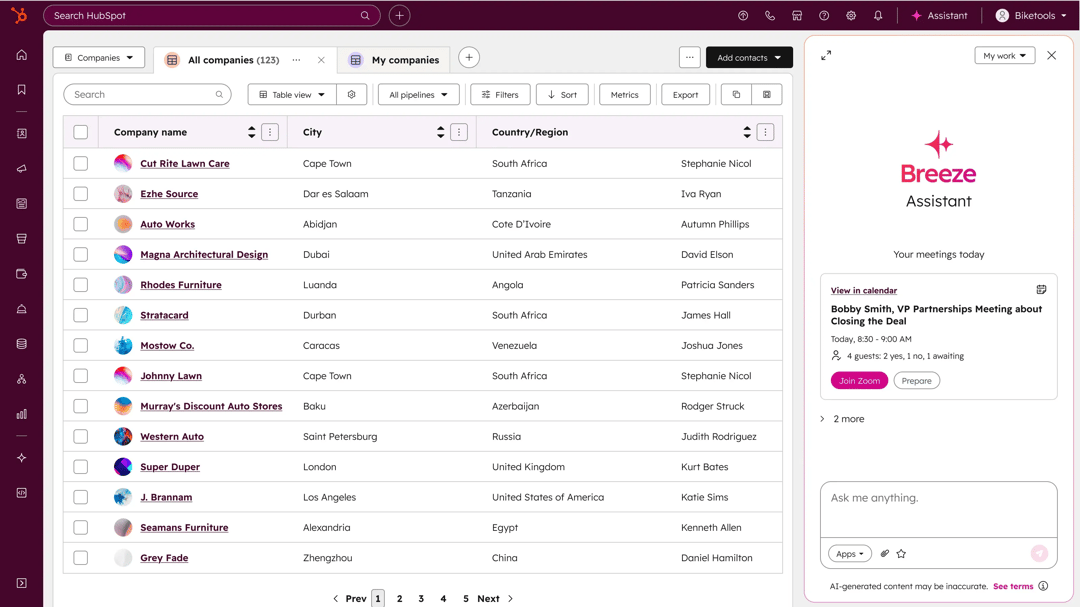 breeze user interface showing Breeze Assistant