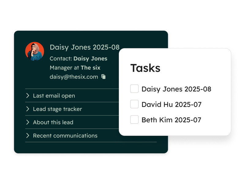 Guided execution screen showing a contact record and list of tasks.